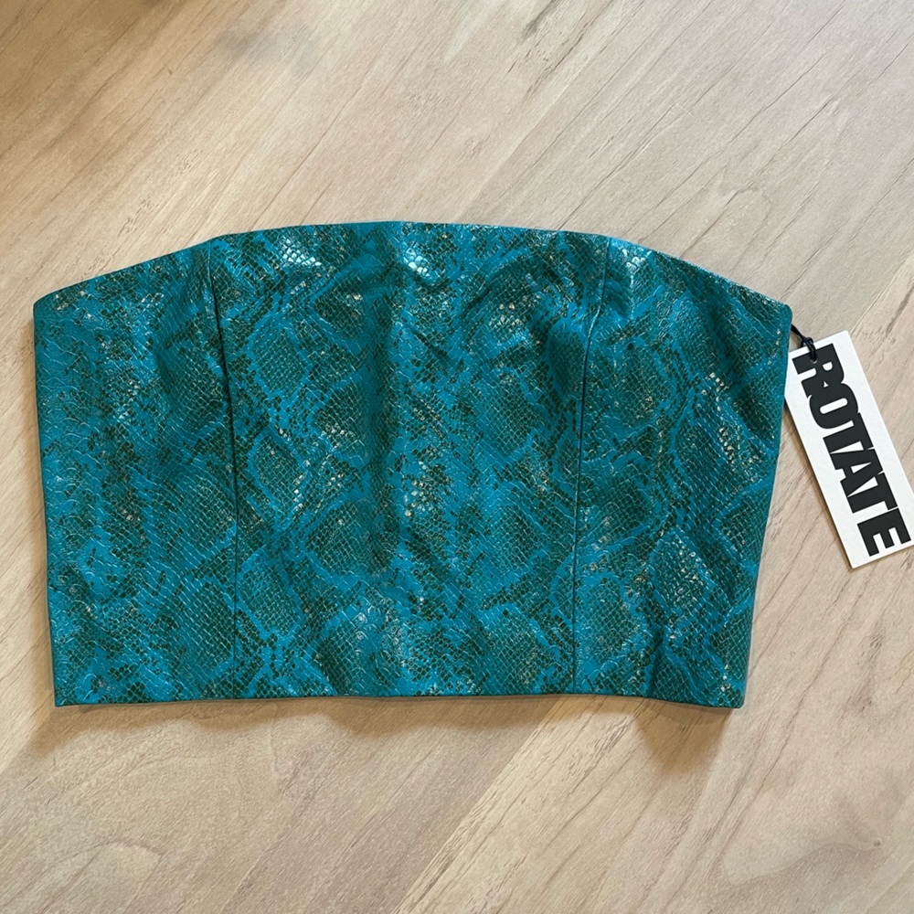 NWT ROTATE Emili snakeskin-effect strapless top